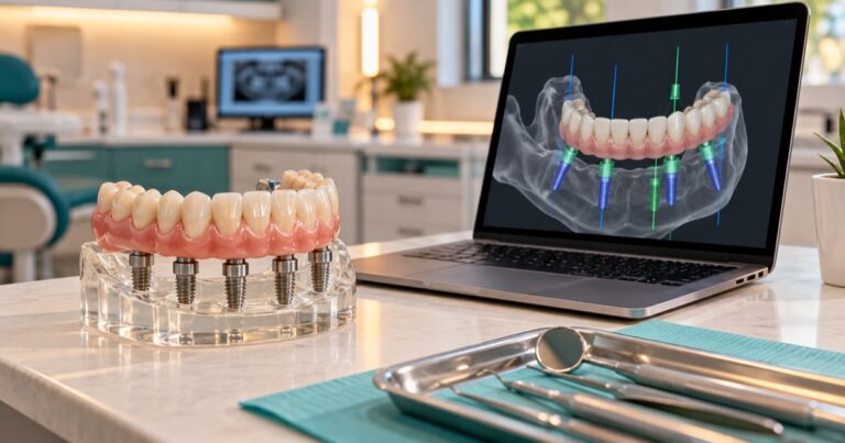 Illustrative model of full-arch rehabilitation on dental implants.
