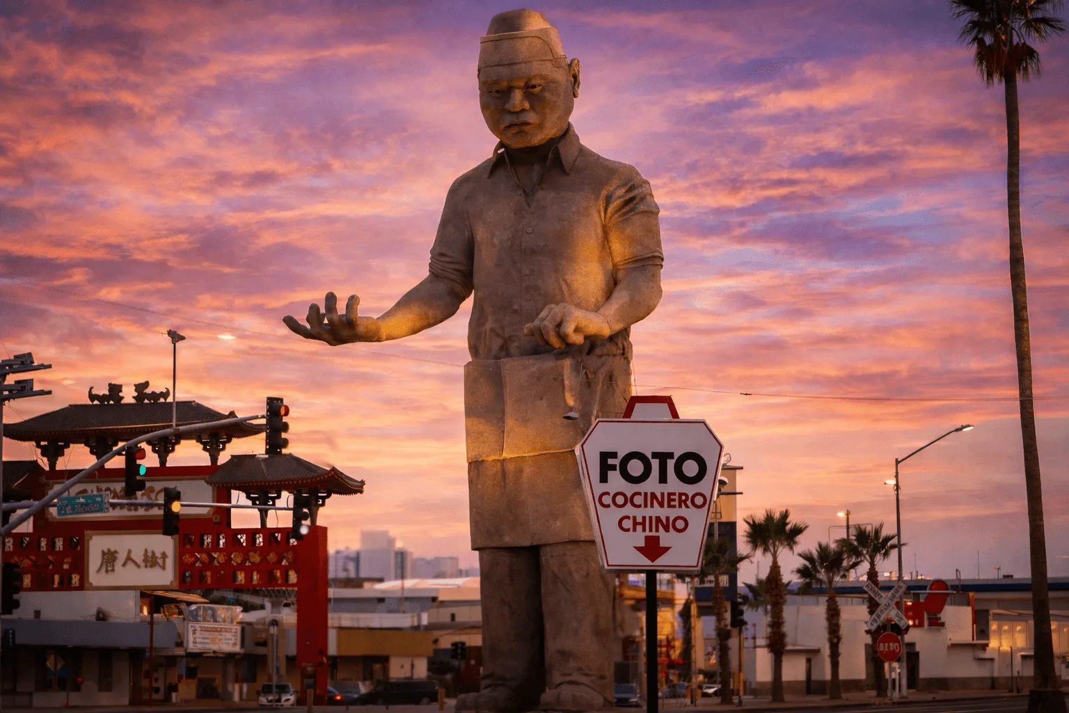Escultura del cocinero chino en La Chinesca, Mexicali