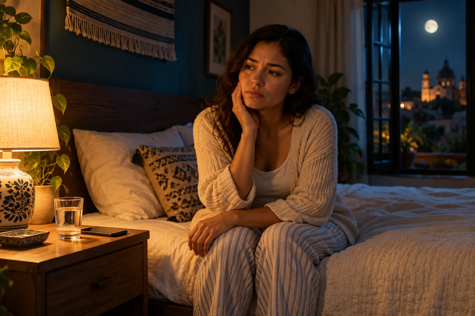 Persona despierta junto a su cama por una molestia dental nocturna